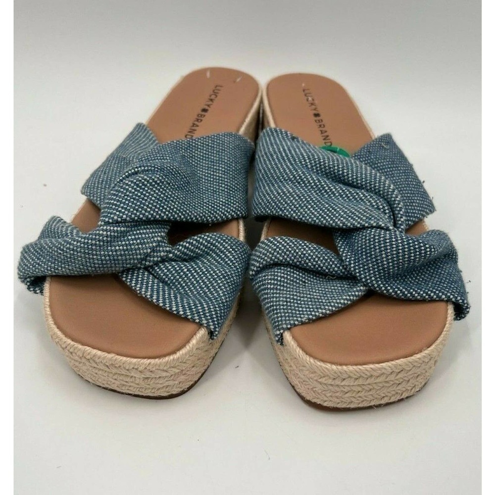 Lucky Brand Grenly Blue Fabric Twist Espadrille Slide Slip On Sandal Size 8/38.5